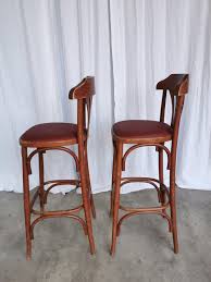 Mid-century Thonet Style Bar Stools: Red Faux Leather Seat ...