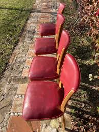 Vintage Chairs Set of 4 Red Leather Original From 40s Beech ...
