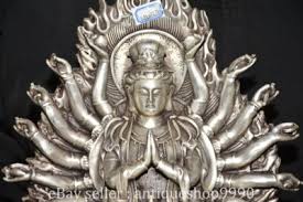 12.8" Chinese Buddhism Silver 1000 Arms Avalokiteshvara of ...