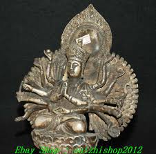11" Old China Silver 1000 Arms Avalokiteshvara of Goddess ...