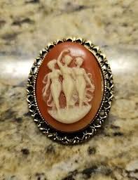Victorian Revival Gold Tone Green White Cameo Brooch 3 Three Muses Dancing Women | eBay