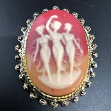 Large Vintage Victorian Resin Cameo Brooch, Three Muse Pin, Pendant, Peach and Cream 80's 2” X 1 3/4” - Etsy