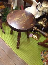 Vintage Ethan Allen wood milking stool $44.50 Wine and fruit picture $1 (yes, $1) 1950's wooden playskool shoe $12.50