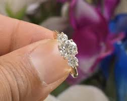 Tulip Setting Three Stone Engagement Ring, Round Cut ...