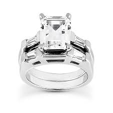 18K White Gold Emerald Diamond Engagement Ring and Band 0.99 ...