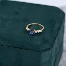 Blue Sapphire Ring 14K Gold, Diamond Engagement Ring Solid ...