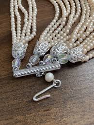 VTG MULTI 20 STRAND SEED BEAD & FAUX PEARL NECKLACE SILVER ...