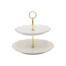 9" Gold-Edge Scalloped White Ceramic 2-Tier Tray by Ashland® | Michaels