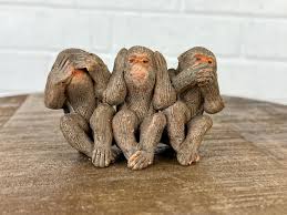 3 Monkeys Figurines Pottery - Etsy