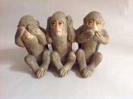 VINTAGE JAPAN MONKEY FIGURINE CHALKWARE See No Evil Hear No Evil Speak No Evil | #1545327247