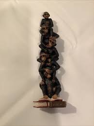 4 evil monkeys totem pole Figurine + 1 bonus 8.5 Inches. | eBay