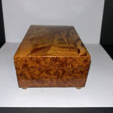 Vintage Paul Margot Inlaid Wood Musical Jewelry Box Mountain ...