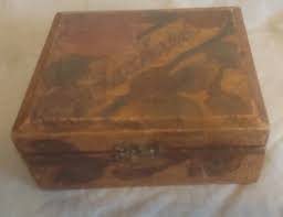 Antique 1907 Pyrography Wooden Hinged Handkerchief Box ...