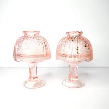 Vintage 2 Piece Fairy Lamps Pink Clear Crystal Glass Candle ...