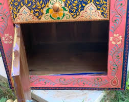 Hand Carved Indian Wooden Cabinet: Antique Floral Painted ...