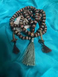 Vintage Tibetan Bone Mala: Turquoise & Coral Inlay, 108 ...