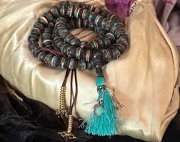 Tibetan Bone Prayer Mala: Turquoise Coral Inlay, 108 Beads ...