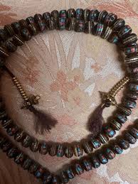 Vintage Tibetan Bone Mala: Turquoise & Coral Inlay, 108 ...