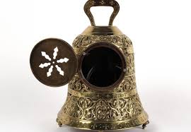 Lot - Repousse Brass Bell-Form Mantle Clock