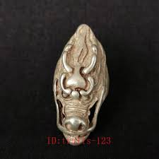 18 mm Old Chinese Tibet Silver Carving Dragon Statue Ring ...