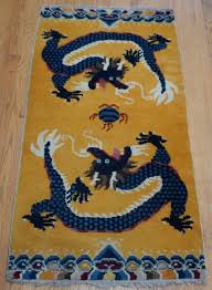 Chinese Tibetan Double Dragon Hand Knotted Wool Gold ...