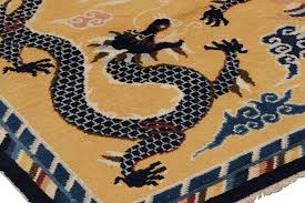 Vintage Pictorial Dragon Rug in Gold With Geometric Borders ...