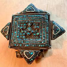 Rare Antique Tibetan Gao Prayer Box Pendant W Color Turquoise 19th | eBay