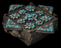 Silvered Copper Ga'u Box inset with Turquoise Cabochons, Tibet, 19th-early 20th century - Michael Backman Ltd