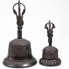 Lot - TWO ANTIQUE TIBETAN BRONZE TEMPLE RITUAL BELLS