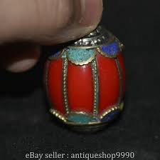 1.4" Old Tibetan Silver Red Beeswax Handmade Bead Lucky Pendant Amulet | eBay