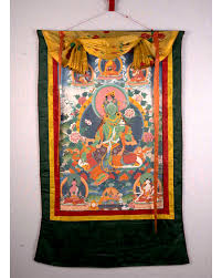 Vintage Green Tara Thangka | Hand Painted Thangka With Brocade