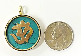 Tibetan Om Ohm Pendant, Brass and Turquoise Inlay, Yoga ...