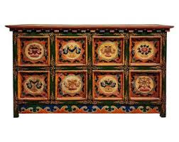 Handpainted Ashtamangala Tibetan Cabinet: Two-drawer ...
