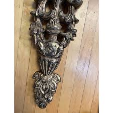 Set of 2 Long Carved Antiqued Gold and Silver Mirrors | Chairish