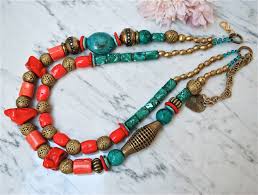 Imposing Semi Precious Stones Necklace From Vintage Coral ...
