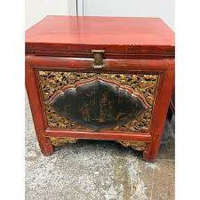 Antique Chinese Red Lacquered Chest Side Tables, Pair | Chairish