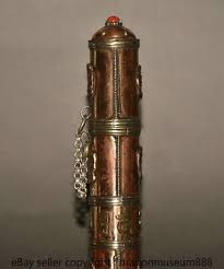 8.8" Old Tibet Purple Copper Inlay Gem 8 Treasures Incense ...