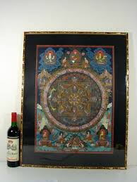 Old Tibet Thangka Mandala Larger Piece Framed 29.92" x ...