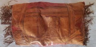 Vintage African Tuarag leather pillow w/leather fringes and ...