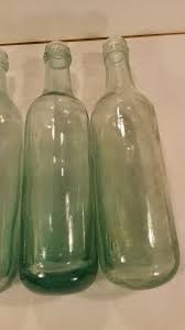 Round Bottom Glass Green Bottles Set Of 4 - 9 1/4" Rinsed Vintage