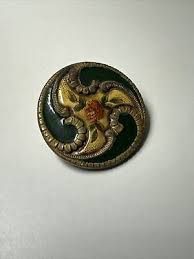 Antique Hand Painted Metal Shank Button Floral Design Art ...