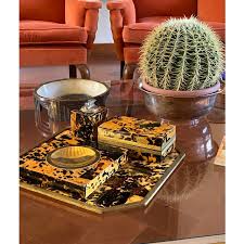 Smoking Set, Brass and Wood Tray, Ashtray, Table Lighter and Cigars Box, Italy 1970 - Set of 4 | Chairish