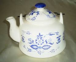 BLUE ONION Ceramic Tea Pot, Signed Made in Japan W Applied ...