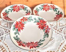 Vintage Three TOTALLY TODAY Poinsettia Pattern Ceramic Coupe ...