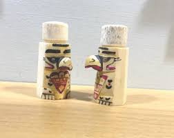 Vintage Carved Bone Totem Salt and Pepper Shakers ...