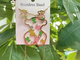 Stainless Steel Bear Necklace Earrings Set - Classic