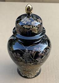 Vintage Toyo MCM Black Gold Trim Porcelain Japan Ginger Jar ...
