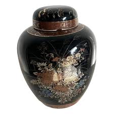 Vintage Japanese Black and Gold Ginger Jar | Chairish