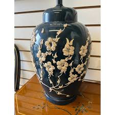 Vintage 1960s Blue and White Floral Ceramic Table Lamp ...