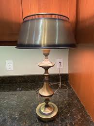 MCM Brushed Brass Bouillotte Lamp And Shade Tole with Milk ...